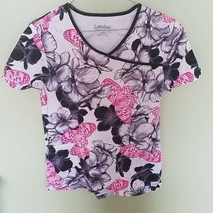 Landau floral scrub/uniform top XS